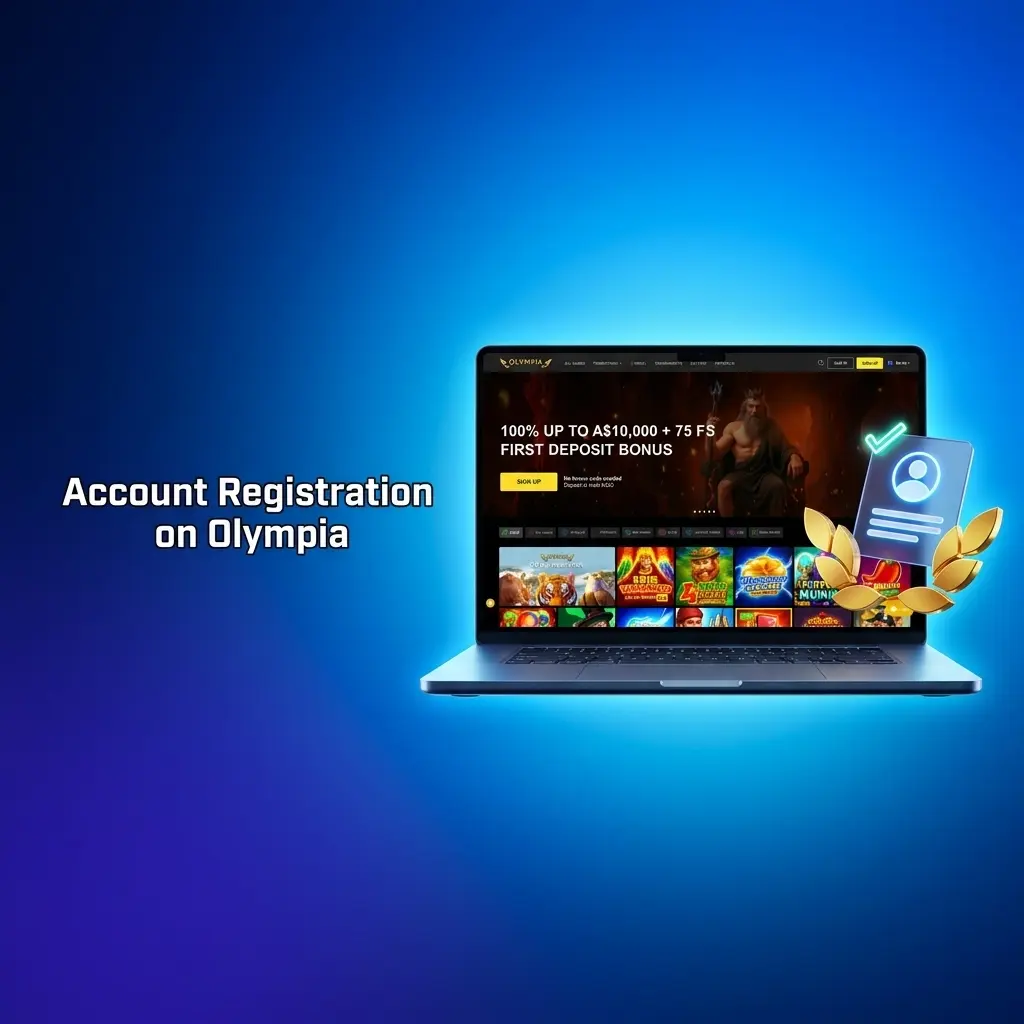 Step-by-step guide to registering an Olympia account, including personal details, currency selection, and email verification.