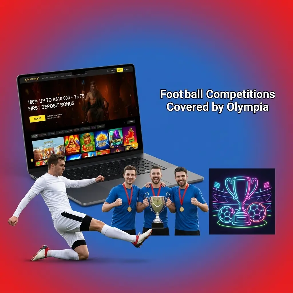 Table listing football competitions covered by Olympia sportsbook, including World Cup, Champions League, A-League and more