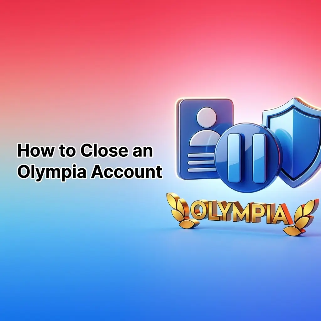 Steps to close or self-exclude an Olympia account, showing options for cooling-off, self-exclusion, or permanent closure.