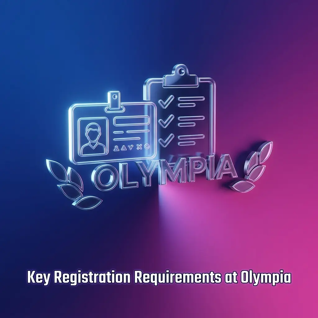 Olympia registration requirements: age 18+, one account per person, matching payment details, and ID verification.