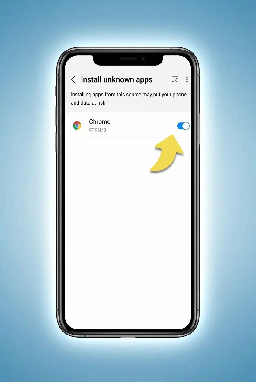 Step-by-step guide screenshot for installing the Olympia Android APK, including enabling unknown sources and login setup.