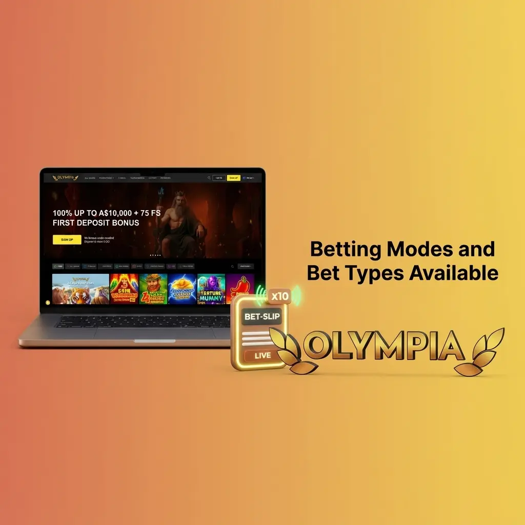 Overview of Olympia betting options, including pre-match, live betting, cash out, bet builder, singles, accumulators, and system bets.