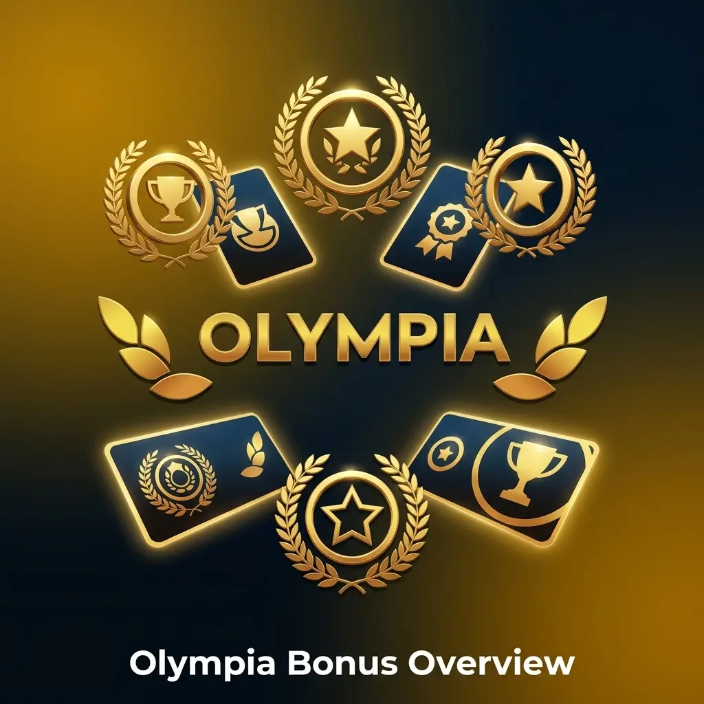 Olympia casino bonus overview showing welcome offers, reload promos and cashback for Australian casino, live casino and sports players