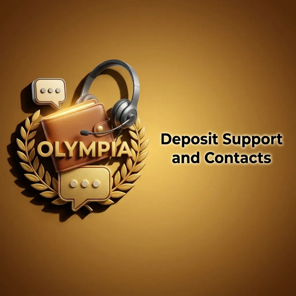 Olympia deposit support options showing live chat and email contact details for account and payment queries on the platform.