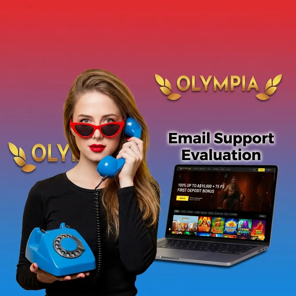 Email support evaluation showing Olympia's contact form used for document checks, account disputes, and withdrawal queries with written records.