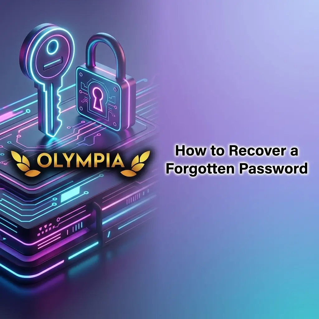 Step-by-step guide showing how to recover a forgotten Olympia account password using the registered email or username.