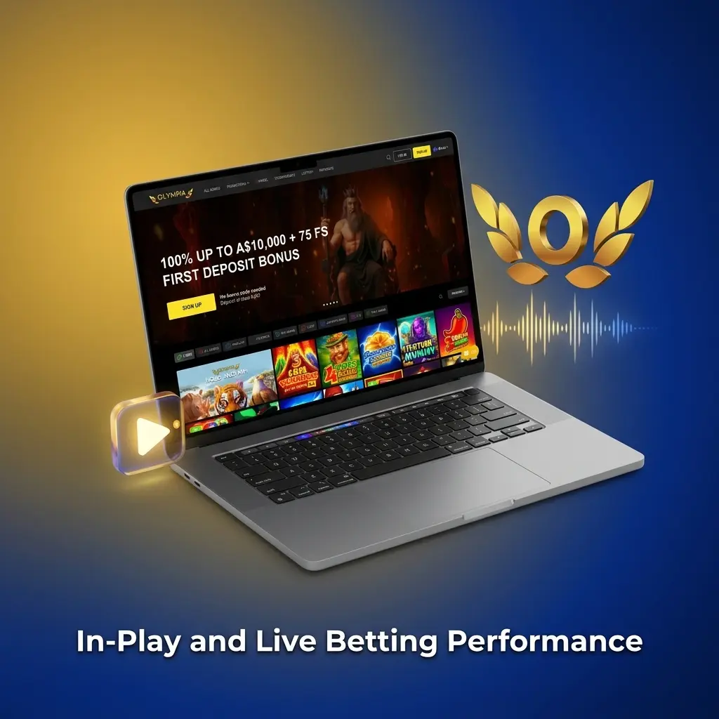 Olympia in-play betting screen showing live odds updates, score tracker, and match statistics for football and tennis