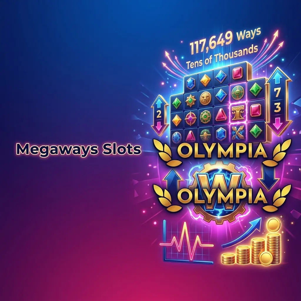 Megaways slot reels with dynamic symbol grid showing variable ways-to-win mechanic