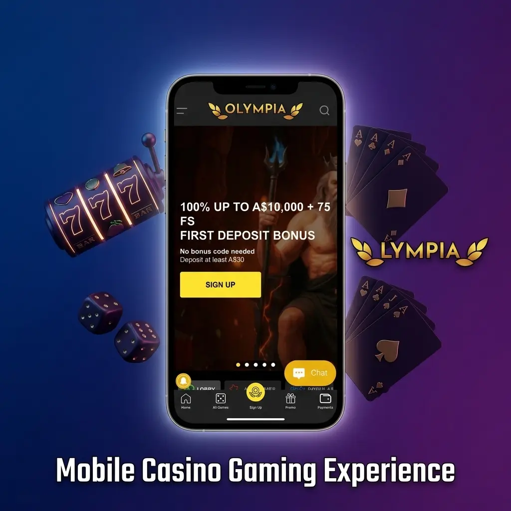 Mobile casino app on Android and iOS showing single-column game tiles with touch-friendly controls for AUD real-money play.
