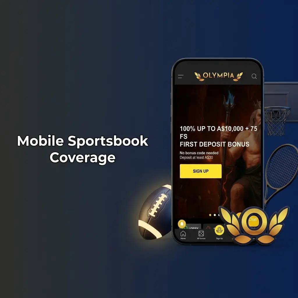 Mobile sportsbook screen showing AFL, NRL, rugby, cricket, football, NBA, tennis, racing, MMA and esports betting markets in AUD