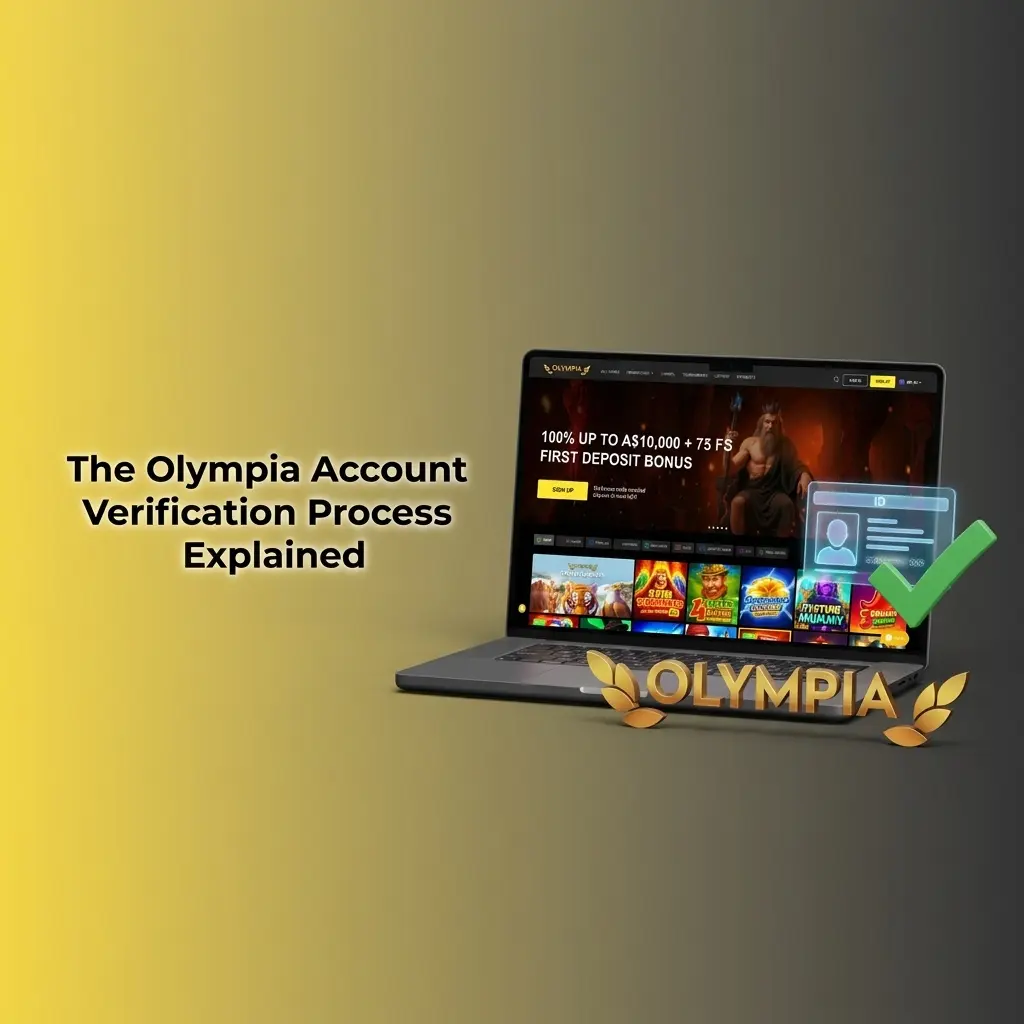 Diagram of the Olympia account verification steps, including ID upload, proof of address, and document review