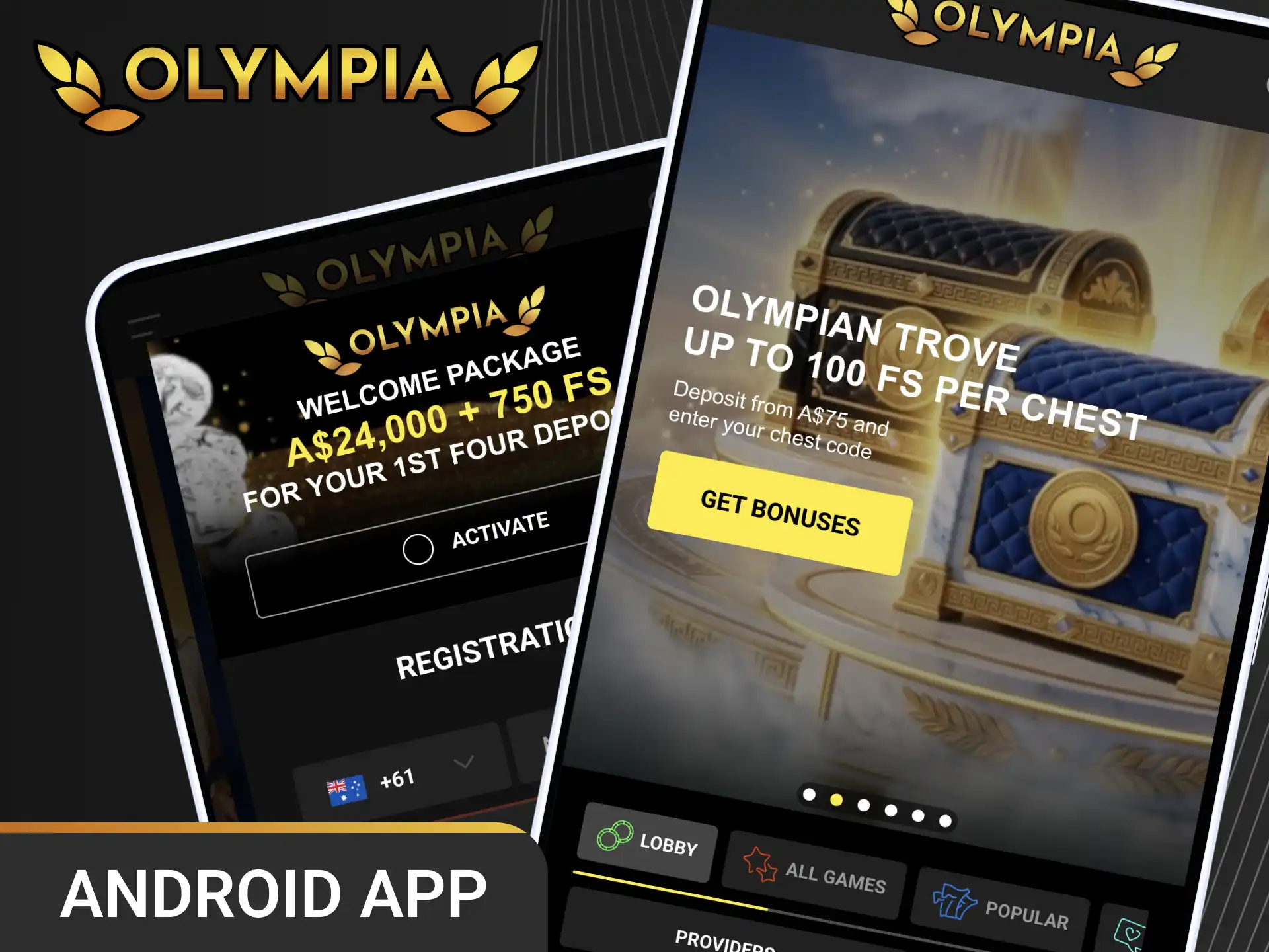 Download the Android app APK file to install and play at Olympia Casino.
